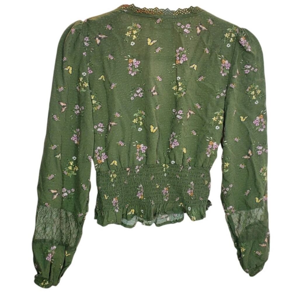 Selfie Olive Floral Lace Blouse Small - Picture 2 of 7